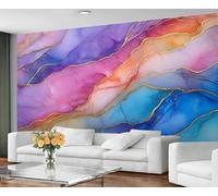 YXQAIED Papier peint marbre, papier peint coloré pour chambre à coucher, papier peint multicolore pour salon, non autocollant, lignes dorées, photo 3D et décoration de chambre 350 x 256 cm