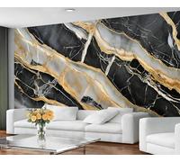 YXQAIED Papier peint marbre, papier peint noir professionnel pour chambre à coucher, papier peint marbre noir et gris pour salon, non autocollant, lignes abstraites, photo 3D murales et décoration de