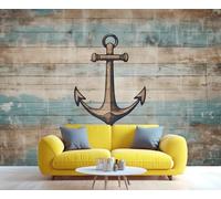 YXQAIED Papier peint motif ancre - Grain de bois vintage - Pour chambre à coucher, salon, cuisine - Décoration d'appartement - 400 x 280 cm - Ne se décolle pas et ne colle pas