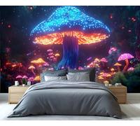 YXQAIED Papier peint motif champignons, papier peint néon pour salon, chambre à coucher, forêt psychédélique, non autocollant, grand poster mural 3D pour décoration d'intérieur, 300 x 210 cm