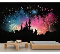YXQAIED Papier peint motif feux d'artifice - 390 x 260 cm - Papier peint photo de château pour chambre à coucher - Ciel romantique - Graffiti - Décoration murale pour salon (ne se décolle pas et ne