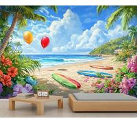 YXQAIED Papier peint motif fleurs tropicales, plage hawaïenne pour salon et décoration d'intérieur, papier peint de planche de surf pour chambre à coucher, impression 3D (ne pas décoller et coller)