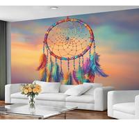 YXQAIED Papier peint motif plumes attrape-rêves pour chambre à coucher, poster bohème pour salle à manger, cuisine, décoration d'intérieur (ne se décolle pas et ne colle pas)