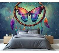 YXQAIED Papier peint motif plumes et papillons pour chambre à coucher, attrape-rêves, salon, papier peint photo aztèque 3D pour décoration de cuisine, 366 x 254 cm (ne se décolle pas et ne colle pas)
