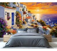 YXQAIED Papier peint motif rues italiennes, voiliers blancs pour salon, fleurs côtières, chambre à coucher, papier peint non autocollant, grand poster mural 3D pour décoration d'intérieur, 200 x 140