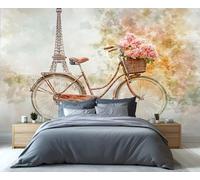 YXQAIED Papier peint motif Tour Eiffel, paris, pour salon, vélo, chambre à coucher, paysage 3D, décoration d'arrière-plan pour cuisine, appartement, 390 x 260 cm (ne pas décoller et coller)