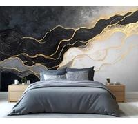 YXQAIED Papier peint mural en marbre noir, blanc et gris, papier peint à lignes dorées pour chambre à coucher, salon, décoration d'intérieur (ne pas décoller et coller)