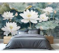 YXQAIED Papier peint mural Lotus blanc, feuilles de lotus dans l'étang - Papier peint pour salon, chambre à coucher, chambre d'enfant, couloir, 366 x 254 cm