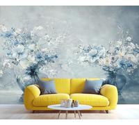 YXQAIED Papier peint mural motif bouquet de vase, fleurs rétro 3D, peintures murales modernes fond gris-bleu pour salon, chambre à coucher, 200 x 140 cm