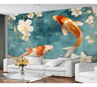 YXQAIED Papier peint mural motif koï - Motif floral - Photo orientale - Pour chambre à coucher, salon - Ne se décolle pas et ne colle pas