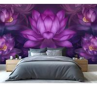 YXQAIED Papier peint mural motif lotus violet traditionnel pour chambre à coucher, 350 x 256 cm, motif floral mystérieux pour salon, décoration d'intérieur (ne pas décoller et coller)