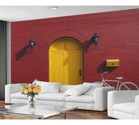 YXQAIED Papier peint mural scène de rue - Brique rouge - 450 x 315 cm - Papier peint photo de cour européenne pour chambre à coucher, salon (ne se décolle pas et ne colle pas)