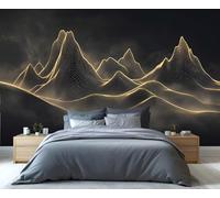 YXQAIED Papier peint noir et doré, lignes élégantes, papier peint abstrait, montagne, non autocollant, grandes peintures murales pour salon, chambre à coucher, décoration d'intérieur