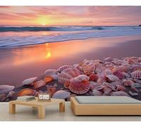 YXQAIED Papier peint océan, coucher de soleil, plage, coquillages, mer au crépuscule, décoration murale pour chambre à coucher, salon, 400 x 280 cm