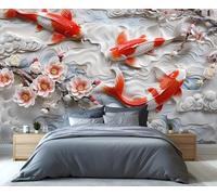 YXQAIED Papier peint - Papier peint Koi Fish Mural, papier peint floral pour chambre à coucher, papier peint oriental traditionnel pour le salon, non autocollant, impression 3D grande murale