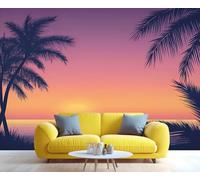 YXQAIED Papier peint - Papier peint mural cocotier, coucher de soleil, océan, chambre à coucher, papier peint paysage d'été pour salon, non autocollant, impression 3D, grande décoration murale
