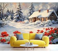 YXQAIED Papier peint - Papier peint mural et décoration d'intérieur, cabane forestière, papier peint de campagne d'hiver pour salon, non autocollant, grande peinture murale imprimée en 3D