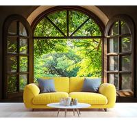 YXQAIED Papier peint - Papier peint mural forêt pour chambre à coucher, décoration d'intérieur nature et grande peinture murale, fenêtre avec vue sur fenêtre, salon, papier peint non autocollant