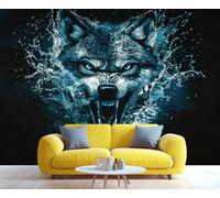 YXQAIED Papier peint - Papier peint mural pour chambre à coucher, tête de loup, grande décoration murale, animaux sauvages, salon, non autocollant, décoration murale