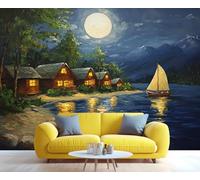 YXQAIED Papier peint paysage naturel pour salon, maison de campagne, voilier océan, peintures murales 3D pour chambre à coucher, 390 x 260 cm (ne se décolle pas et ne colle pas)