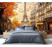 YXQAIED Papier peint personnalisé Paris City Street - Tour Eiffel - Pour chambre à coucher, salon - Décoration d'intérieur (ne se décolle pas et ne colle pas)