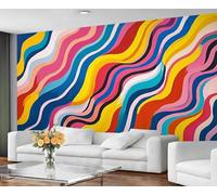 YXQAIED Papier peint photo 3D avec lignes colorées - 350 x 256 cm - Motif géométrique abstrait - Décoration murale d'intérieur - Motif à rayures ondulées - Pour salle de bain, restaurant, couloir (ne