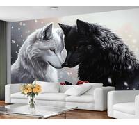 YXQAIED Papier peint photo 3D motif loup noir et blanc - 350 x 256 cm - Décoration murale d'intérieur - Pour salle de bain, restaurant, couloir - Ne se décolle pas et ne colle pas