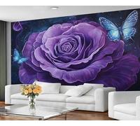 YXQAIED Papier peint photo 3D pour chambre à coucher, salon - Motif roses violettes - 260 x 175 cm - Ne se décolle pas et ne colle pas