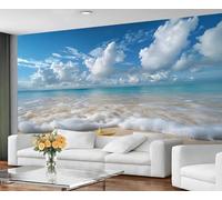 YXQAIED Papier peint plage océan, papier peint plage d'été pour salon, ciel bleu et nuages blancs, papier peint non autocollant, grande décoration murale 3D, poster mural 3D, 200 x 140 cm