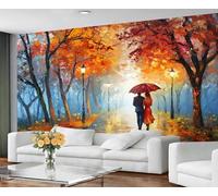 YXQAIED Papier peint Rainy Street à décoller et à coller pour chambre à coucher, motif parc de feuilles d'érable 3D, décoration murale 3D pour chambre à coucher, 270 x 175 cm