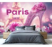 YXQAIED Papier peint - Rose Talons hauts Décoration d'intérieur et peinture murale, papier peint floral romantique pour chambre à coucher, papier peint Paris City pour salon, non autocollant, grandes