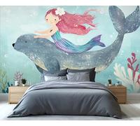 YXQAIED Papier peint sirène - Motif lion de mer - Pour salon, chambre à coucher - Corail - 390 x 260 cm - Ne se décolle pas et ne colle pas