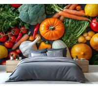 YXQAIED Papier peint végétal, papier peint alimentaire pour salon, chambre à coucher, tomates et brocoli, non autocollant, carottes et citrons 3D, grande affiche murale et décoration d'intérieur, 300