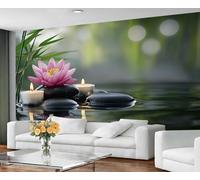 YXQAIED Papier peint zen, papier peint de méditation pour le salon, papier peint zen pierre noire, papier peint non autocollant feuilles de bambou et lotus 3D grand poster mural et décoration