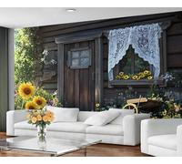 YXQAIED SunFloral Papier peint floral rétro pour chambre à coucher, salon, maison en bois, décoration de chambre à coucher, ferme rurale, 400 x 280 cm (ne se décolle pas et ne colle pas)