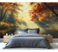 YXQAIED Sunny Forest - Papier peint paysage naturel pour salon, chambre à coucher, forêt d'érable rouge, non autocollant, grand poster 3D pour décoration d'intérieur, 300 x 210 cm