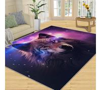 YXQAIED Tapis 3D motif loup galaxie pour chambre à coucher, salon, salle de jeux, motif loup féroce, pour garçons et enfants, motif loup féroce, ciel étoilé, 90 x 150 cm