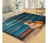 YXQAIED Tapis de guitare vintage et décoration d'intérieur, 60 x 180 cm, tapis de porte en bois bleu marron pour entrée, salon, chambre à coucher, motif guitare rock, musique pour enfants, tapis