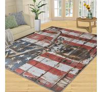 YXQAIED Tapis d'entrée 80 x 150 cm, motif cerf patriotique rétro, drapeau américain, tapis lavable pour salon, chambre à coucher, intérieur et extérieur