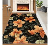 YXQAIED Tapis floral et décoration d'intérieur - Tapis lavable 90 x 120 cm - Dahlia jaune pour entrée, salon - paillasson d'intérieur antidérapant et doux - tapis vintage européen et décoration de