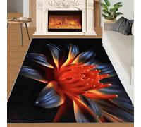 YXQAIED Tapis floral et décoration d'intérieur - Tapis lavable - Motif dahlia abstrait pour entrée, salon - Tapis d'intérieur antidérapant et doux - Étamines rouges et décoration de chambre de femme