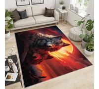 YXQAIED Tapis imprimé loup, mère et petit loup, 80 x 150 cm, coucher de soleil pour chambre à coucher, tapis d'animaux 3D pour salon, décoration d'intérieur