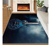 YXQAIED Tapis lavable en forme de guitare musicale et décoration d'intérieur - 80 x 150 cm - Motif guitare électrique - Pour entrée, chambre à coucher - Bleu