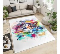 YXQAIED Tapis loup aquarelle graffiti loup 100 x 150 cm animal mignon tapis coloré pour chambre à coucher garçons