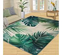 YXQAIED Tapis Salon Feuilles, Tapis Monstera, Feuilles de Palmier Poils Antidérapant Courts Doux Moquette pour Salon Chambre Bureau pour Un Nettoyage Facile 100x150 cm