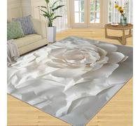 YXQAIED Tapis Salon Floral, Tapis Fleurs Blanches, Blanc européen Poils Antidérapant Courts Doux Moquette pour Salon Chambre Bureau pour Un Nettoyage Facile 180x240 cm
