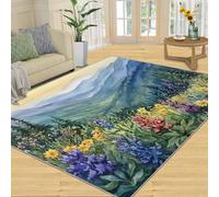 YXQAIED Tapis Salon Montagne, Tapis Fleurs Sauvages, Paysage champêtre Poils Antidérapant Courts Doux Moquette pour Salon Chambre Bureau pour Un Nettoyage Facile 140x200 cm
