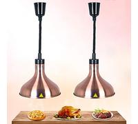 YXRJJT Lustre Cuisine Lampe Chauffante pour Restaurant, Lampe Chauffe-Plats Commerciale pour Réchauffer Les Aliments, Ampoule 250W et Abat-Jour 29cm, Acier Inoxydable, Lot de 2