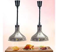 YXRJJT Lustre Cuisine Lampe Chauffante pour Restaurant, Lampe Chauffe-Plats Commerciale pour Réchauffer Les Aliments, Ampoule 250W et Abat-Jour 29cm, Acier Inoxydable, Lot de 2