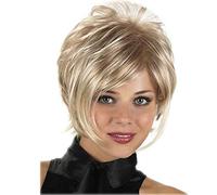 YXSHZ Perruque blonde Pixie - Courte et bouclée - Perruque synthétique pour femme - Fibre résistante à la chaleur - Perruque complète avec frange